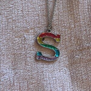 Rainbow Glitter 'S' Pendant Necklace